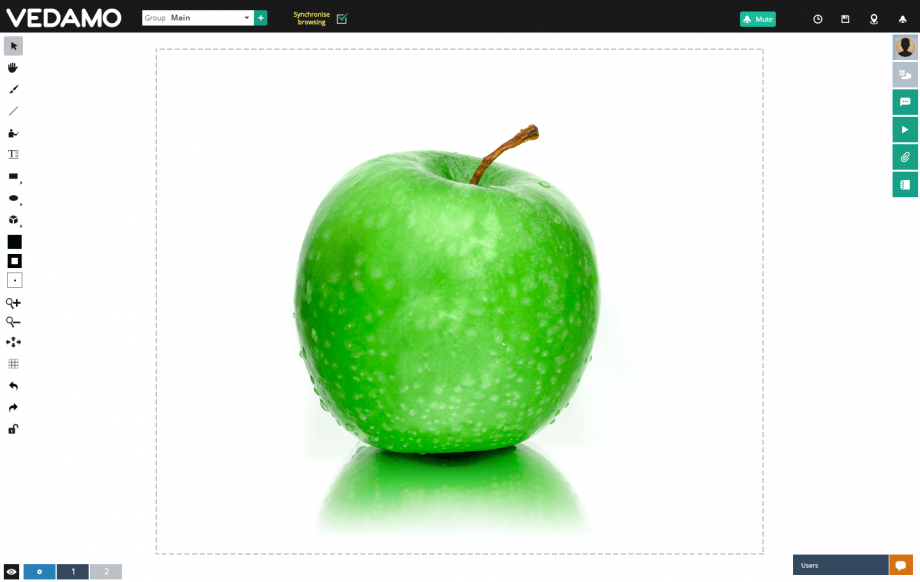 VEDAMO Virtual Classroom interface with an apple