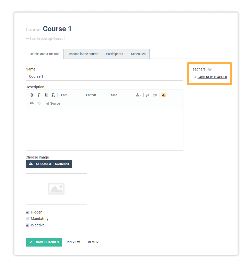 Click on Add a new teacher to add a teacher for the course