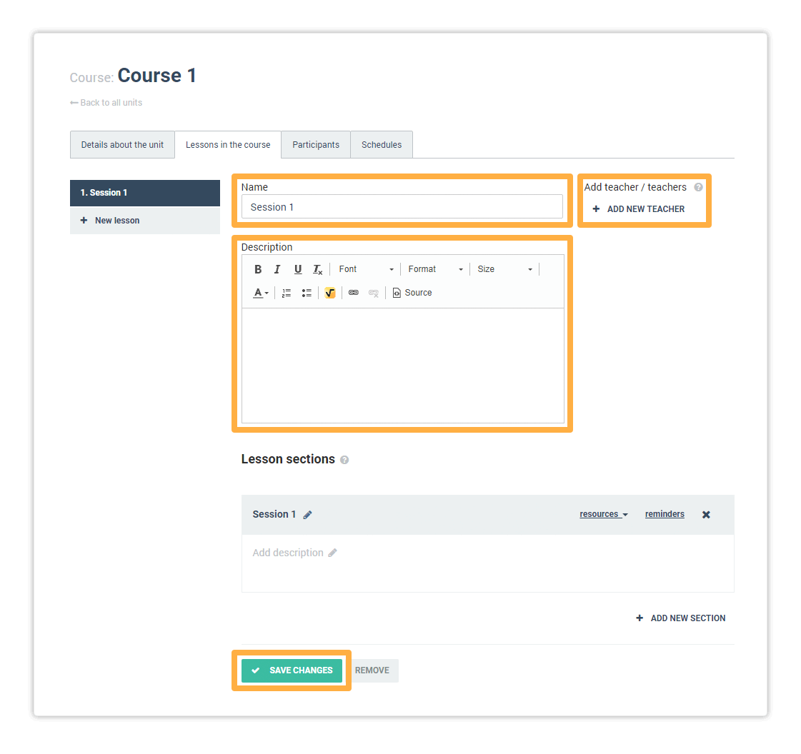 Click +New Lesson to add a new lesson to your course