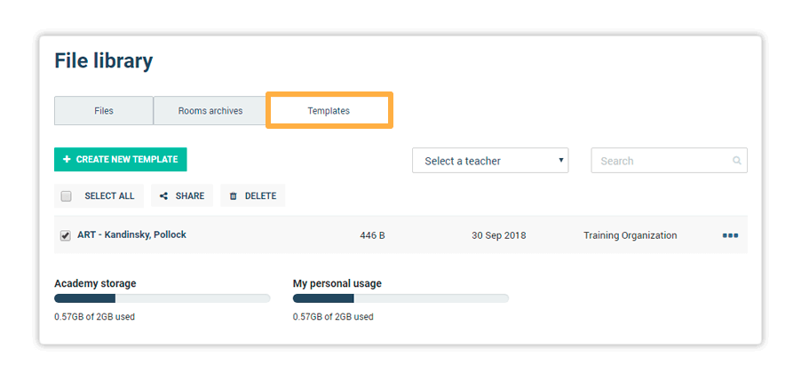The Templates tab consists of all of your previously created templates and materials