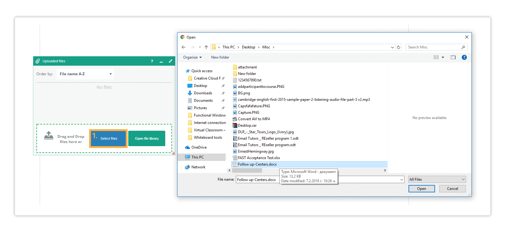 Virtual Classroom select files Files will also be stored in the File library