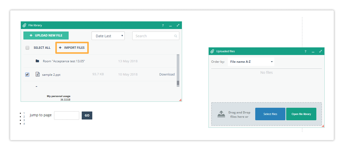 Virtual Classroom file library uploads Import files from the library