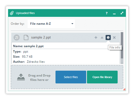 Virtual Classroom file info Check the file info to see the info associated with the file itself