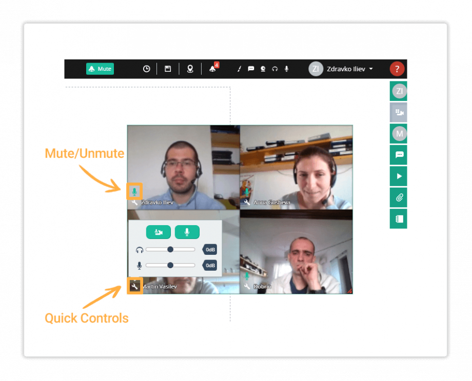 Virtual Classroom mosaic with students Mute or unmute participants in the room