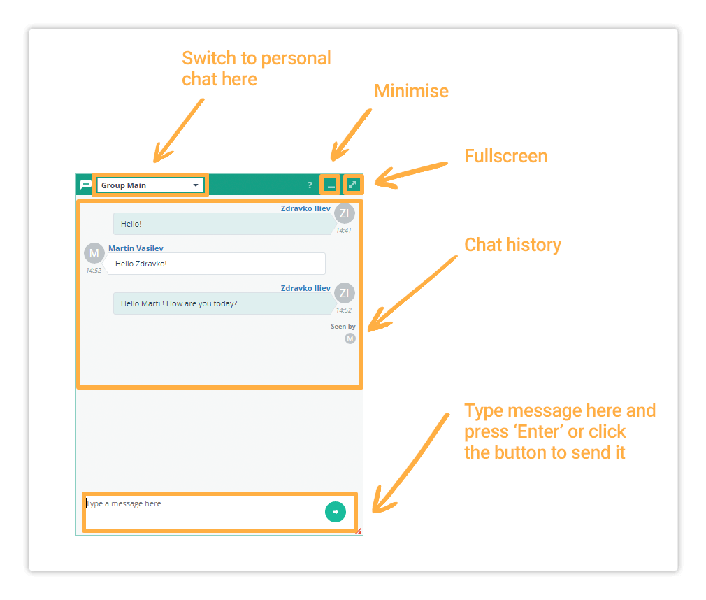 Virtual Classroom chat controls Chat drop down menu notifications