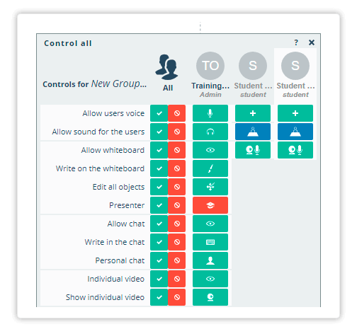 Use the Control all menu to call participants to groups Control All menu for all students