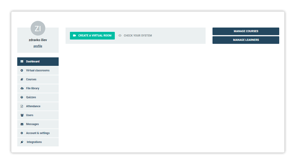 When you follow the link you will see your Learning Management System's Dashboard