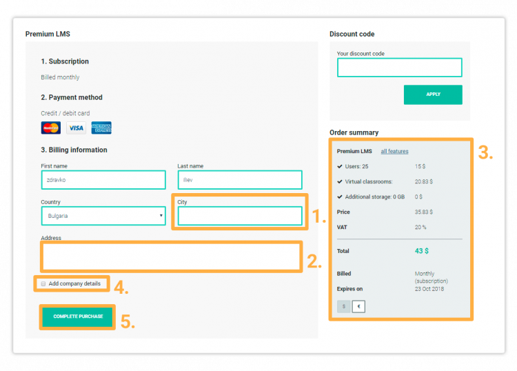 Fill in your details in the Billing details window in order to continue
