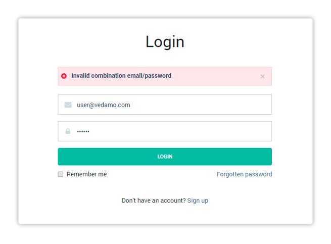 Invalid combination of credentials when logging in The system will alert you in case of bad credentials during the LMS login process