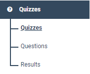 The menu and submenu of the quizzes