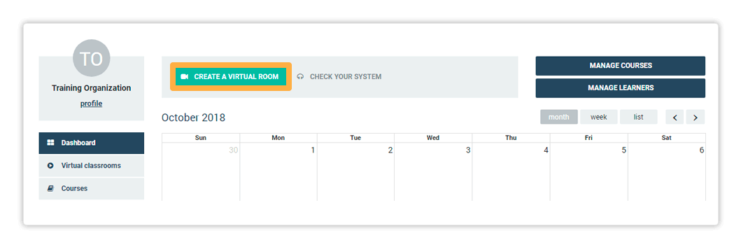 Click Create a Virtual Classroom to open a Vedamo Stand-alone room