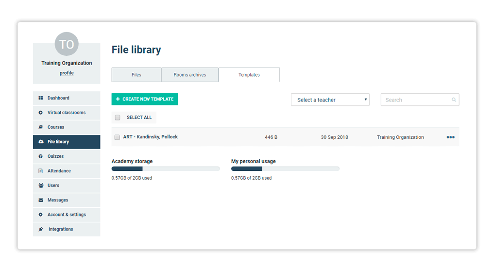 Templates management in the LMS Templates menu location