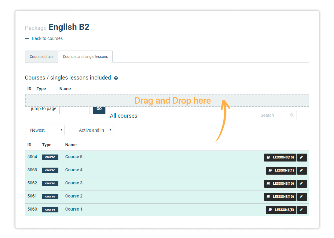 Learning Management System Create a Package Drag and Drop a course to make it part of a package