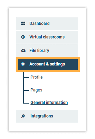 The General Information tab is the third tab in a row from the Account and Settings menu