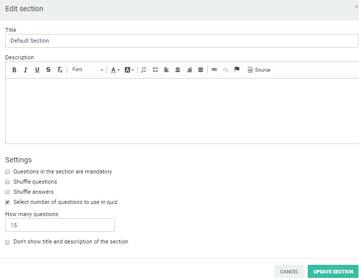 Changing section settings