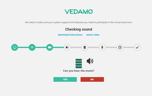 Vedamo system check screen