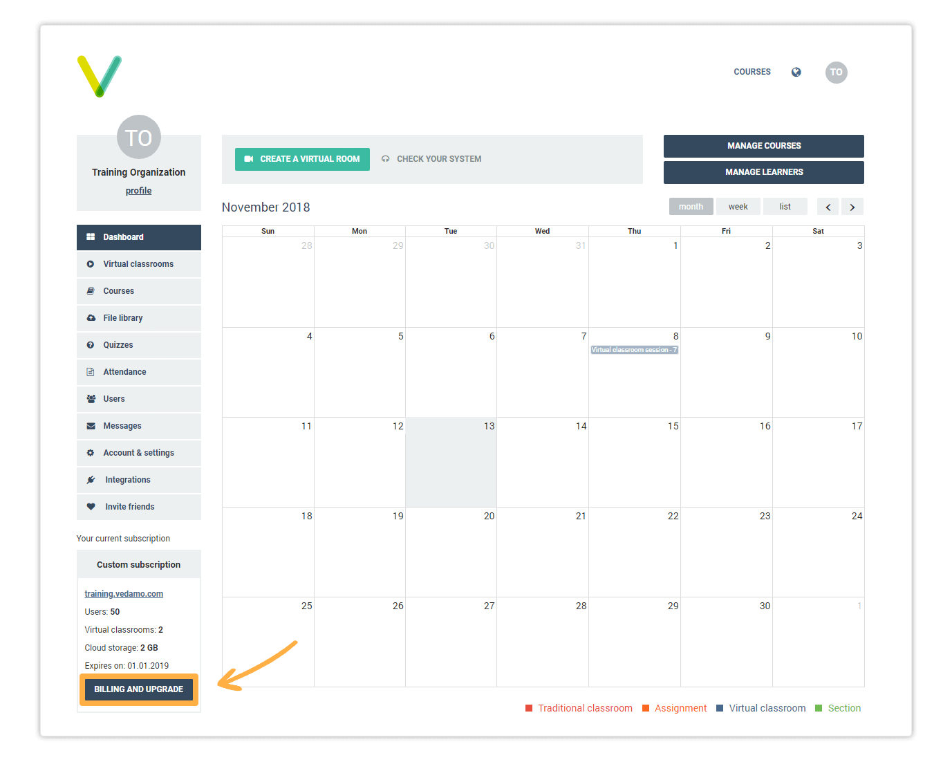 LMS Billing and Upgrade LMS Billing and Upgrade menu