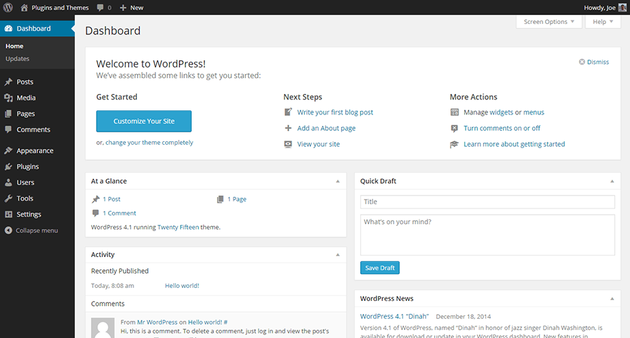 Wordpress admin panel