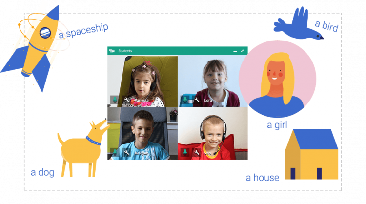 Make the vocabulary easy to understand when you teach English online An image of online session with children who teach English online