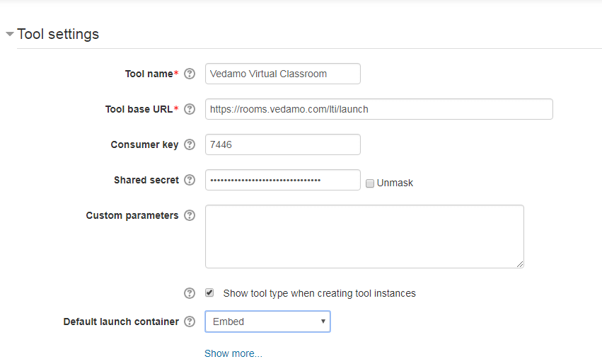Tool Settings moodle virtual classroom plugin tools and settings