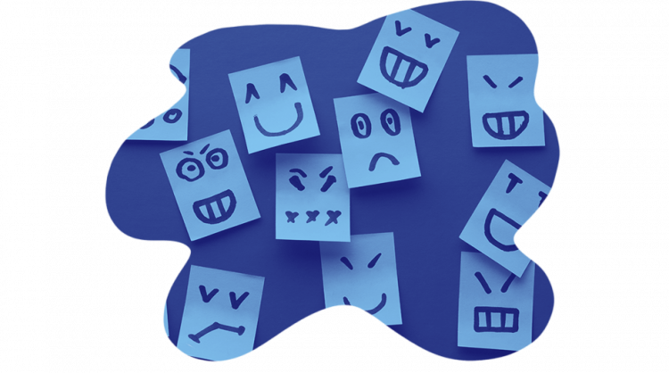 An image of sticky notes with faces in the context of the visualization techniques in the virtual classroom