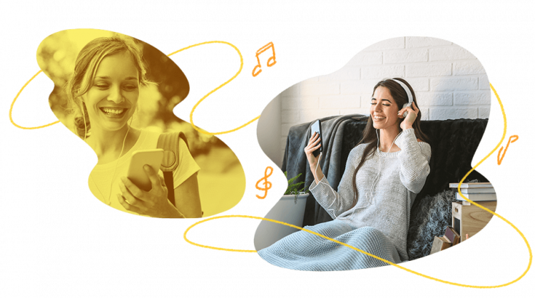 How to help students with motor activation memory type in the virtual classroom An image of two girls with phones and headsets in the context of how to stimulate students with motor activation memory type in the virtual classroom