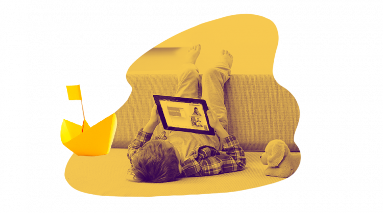 When working with kids, stimulate them to use their imagination An image of child with tablet in the context of tips for successful online teaching