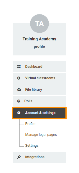 Virtual Classroom General Information Menu: The General Information tab is the third tab from the Account and Settings menu