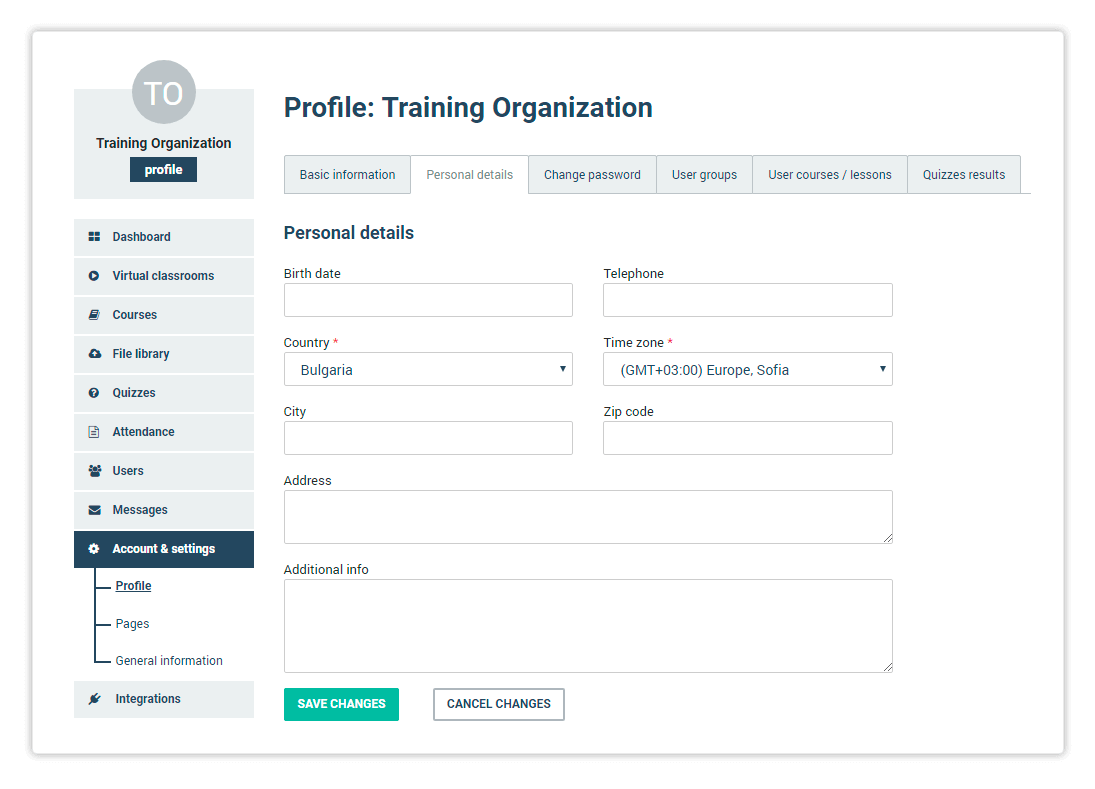 Personal details are optional Specifying additional details like birth date, city, telephone and address in the lms account and settings page is optional
