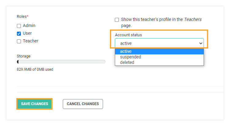 LMS Users administration: Account status