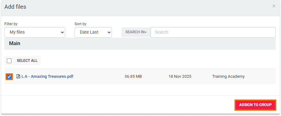 LMS User Groups LMS User Groups: Use the Add Files to add files to the group