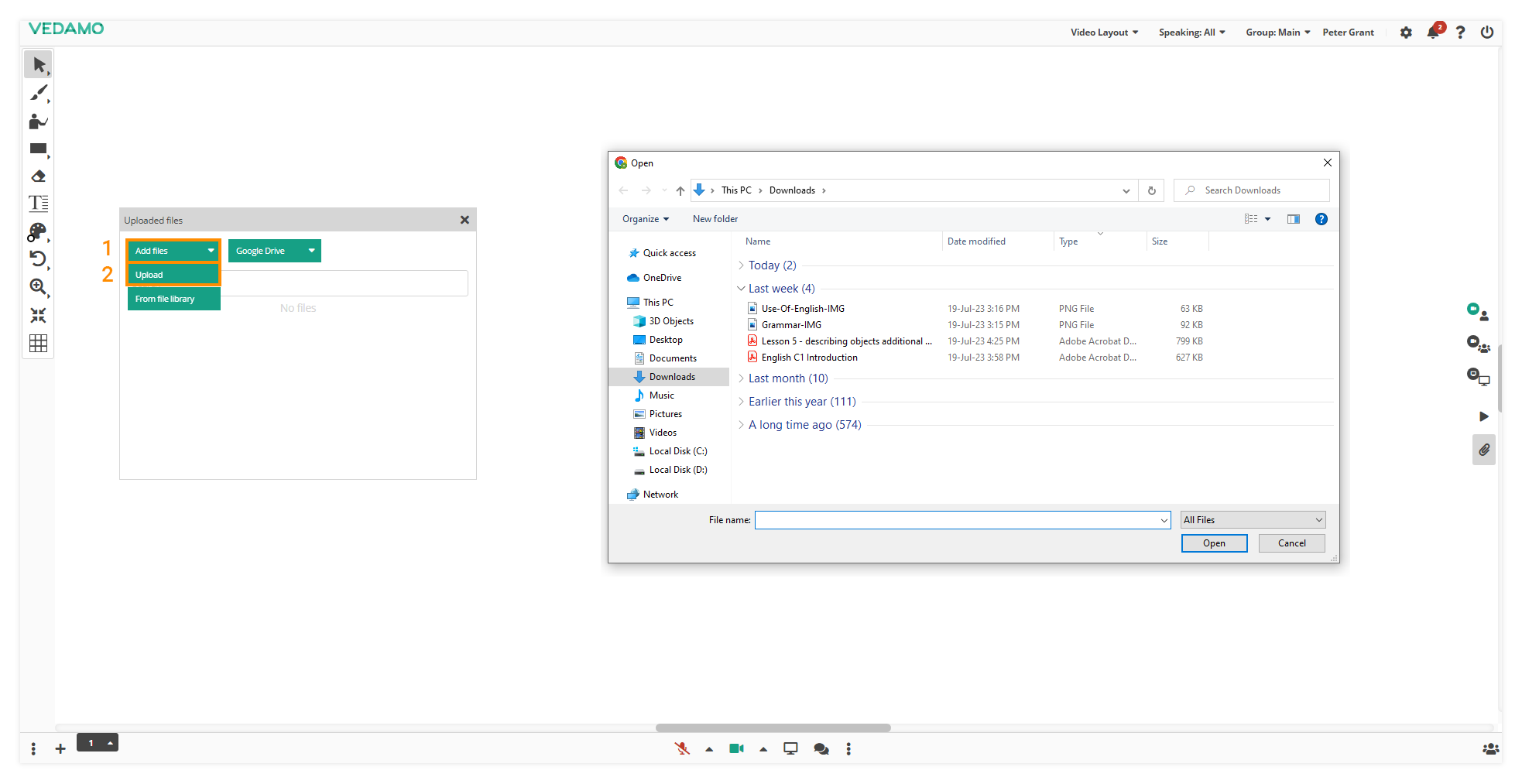 Virtual Classroom File Library: Files will also be stored in the File library