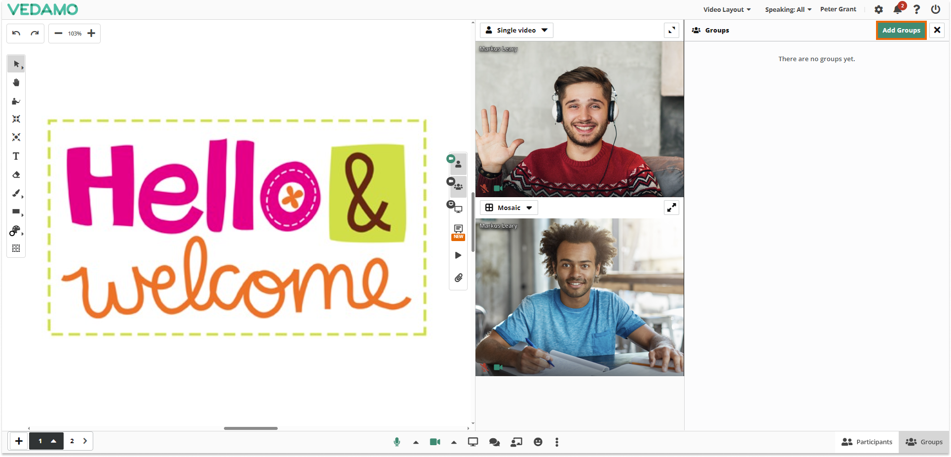 Virtual Classroom Breakout Rooms: Press the Add Groups button in order to initiate the process