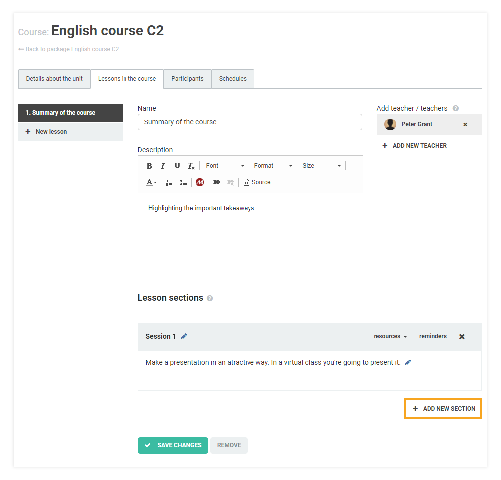 How do I attach learning materials to my LMS course: add new section