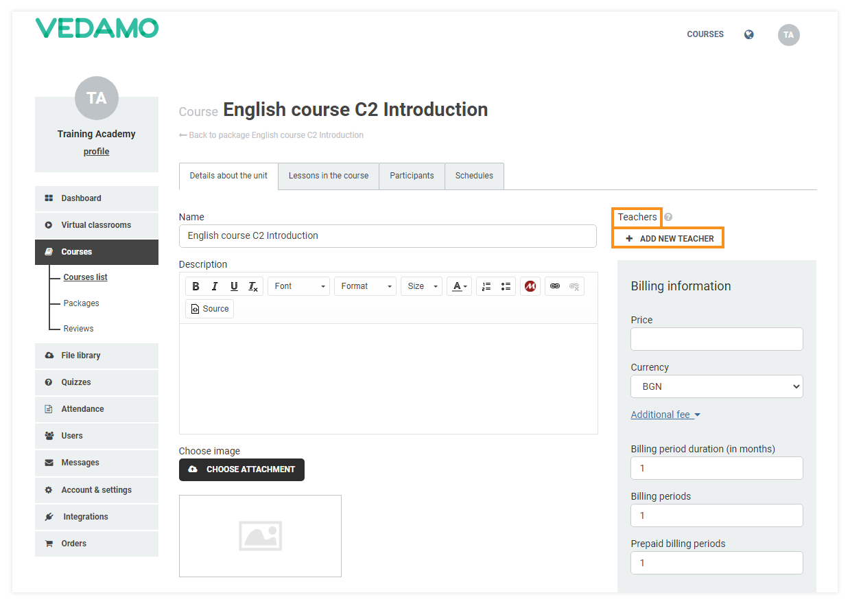 Add teachers, lessons and sections in LMS: Add teachers, lessons and sections in LMS