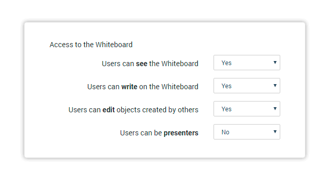Virtual Classroom Advanced Settings: Access to the whiteboard settings Virtual Classroom Advanced Settings: Access to the whiteboard settings