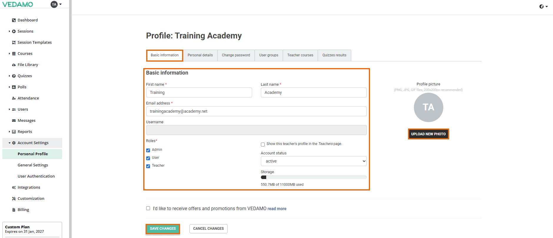 LMS Account and Settings: Changing your email address, name and username is optional