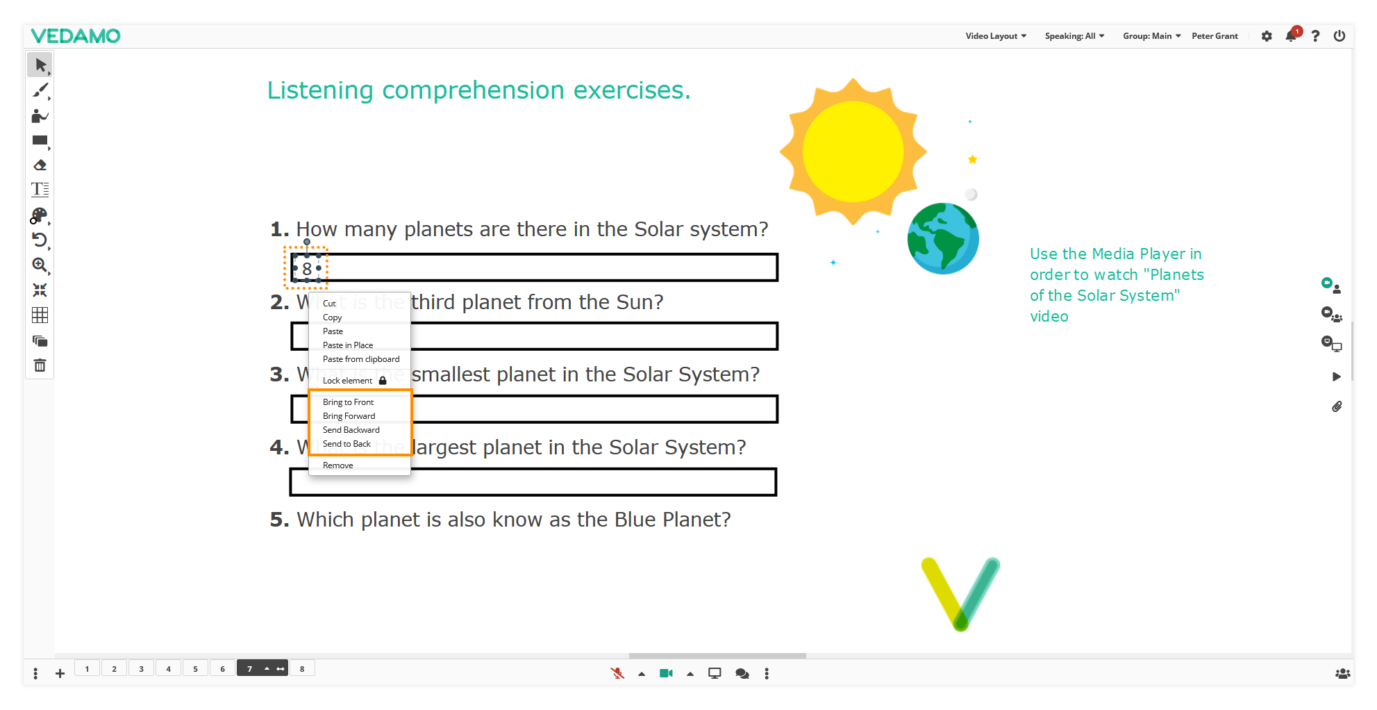 Virtual Classroom Online Whiteboard Tools: Use the right mouse click in order to open the additional menu