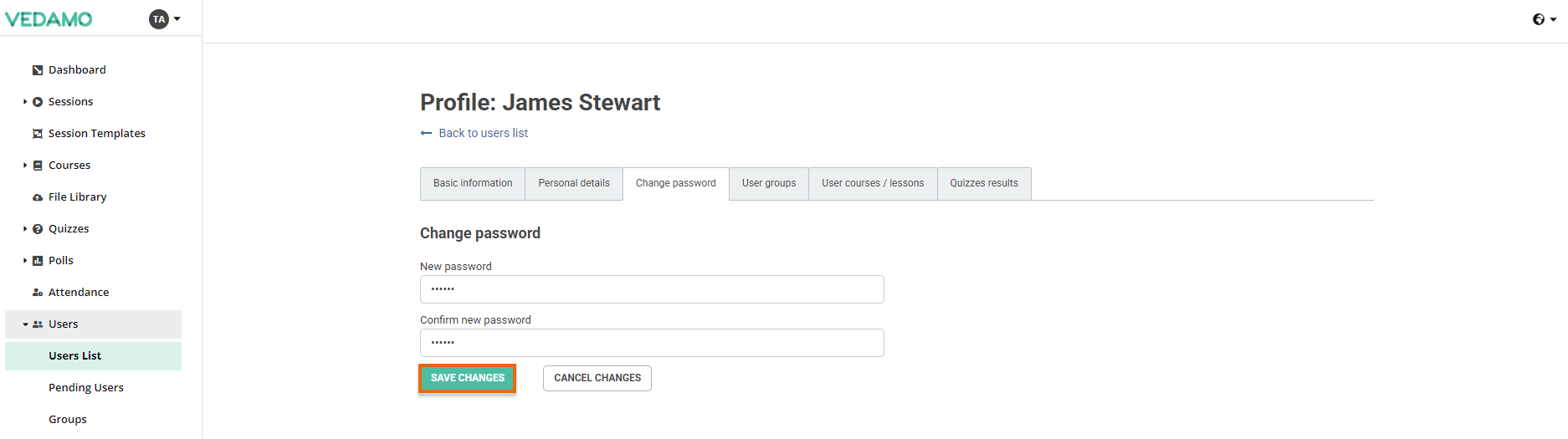 LMS Users administration LMS Users administration: Change password