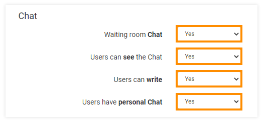 Virtual classroom advanced settings: Chat settings