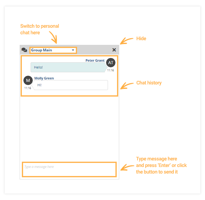 Virtual Classroom Functional Windows: The drop-down menu in the chat will blink to notify you that there is a new message received