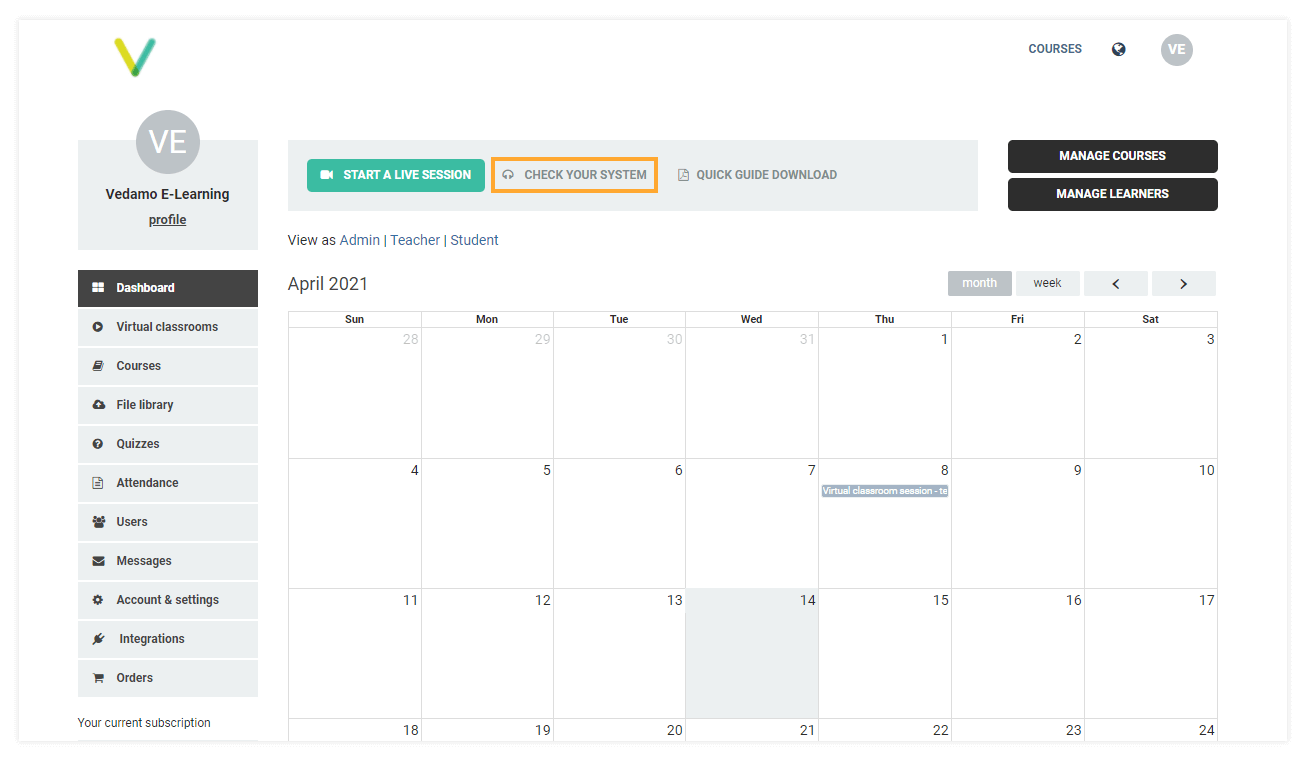 The external System Check feature is also available on your Dashboard