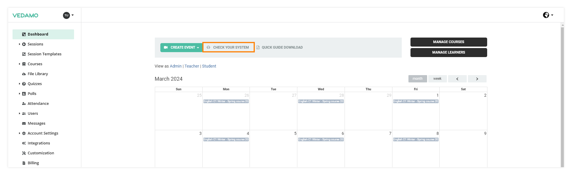 The external System Check is also available on your Dashboard