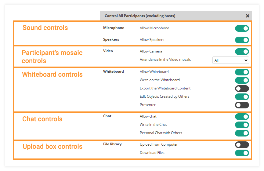 Participant Controls in the Virtual Classroom: The controls could be divided into different subgroups based on their function Participant Controls in the Virtual Classroom: The controls could be divided into different subgroups based on their function