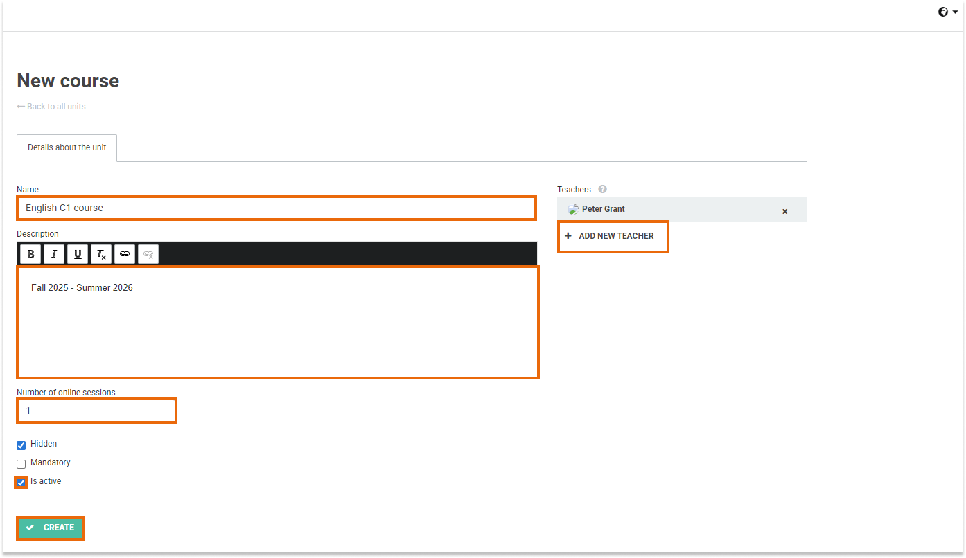 LMS Course Creation process LMS Course Creation: Input the necessary and click "Create" to create your course
