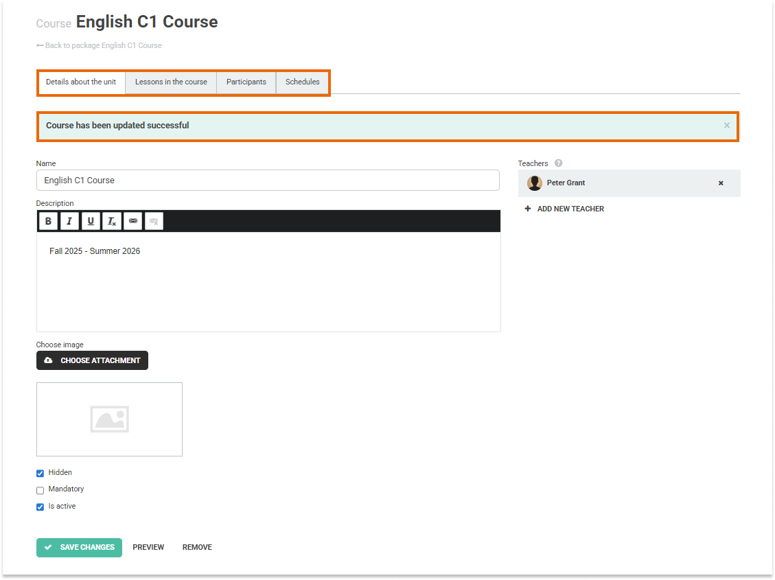LMS Course Creation and Lesson Preparation LMS Course Creation: Once you've saved all the course's details, move on to the second tab Lessons in the course to continue editing your course