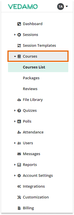 LMS Course Creation LMS Course Creation: Go to the menu on your left side and select the Courses menu