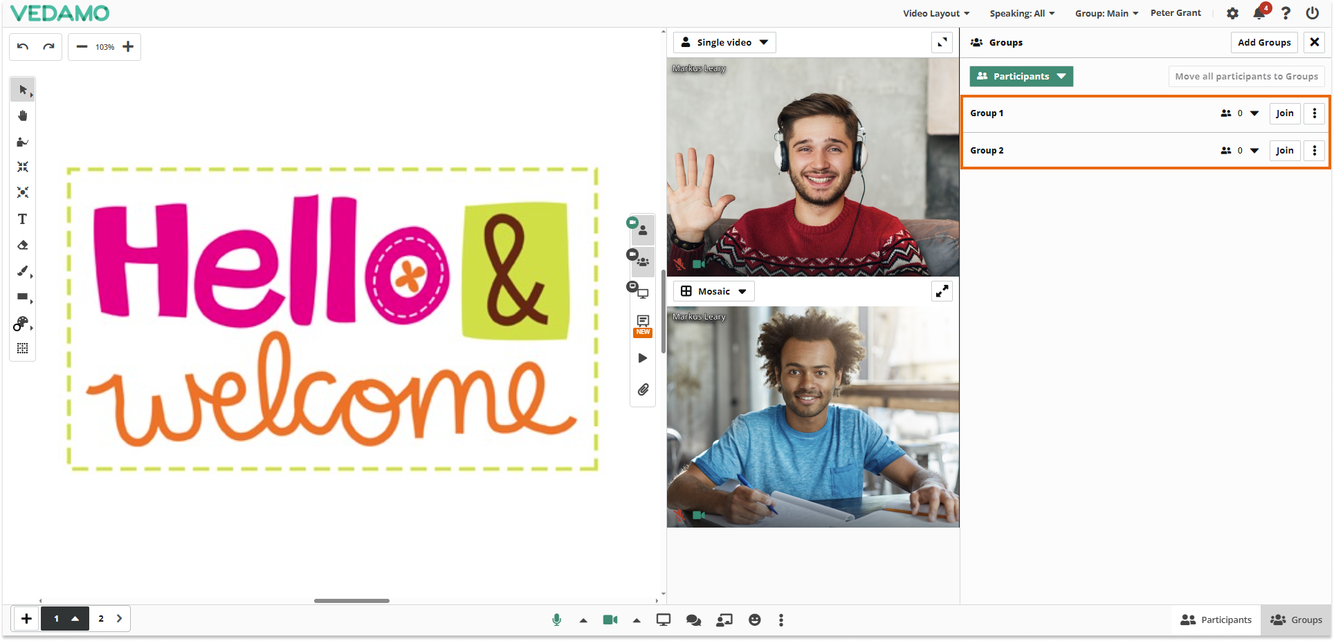Virtual Classroom Breakout Rooms: Created groups can be seen in this list