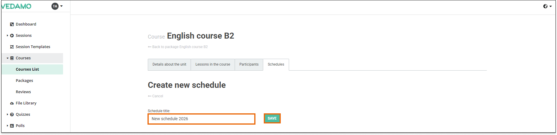 LMS Course Schedule LMS Course Schedule: Create new LMS course schedule