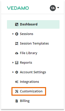 Virtual Classroom General Information Menu: The Customization tab is the second to last tab in the menu